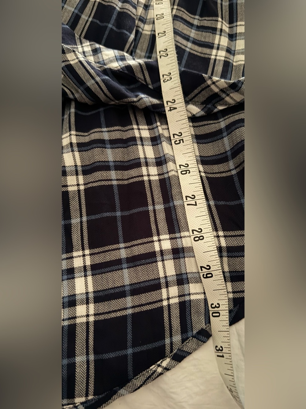 Lily White Navy, White & Light Blue Plaid Button-Front High Low Shirt - Picture 7 of 9